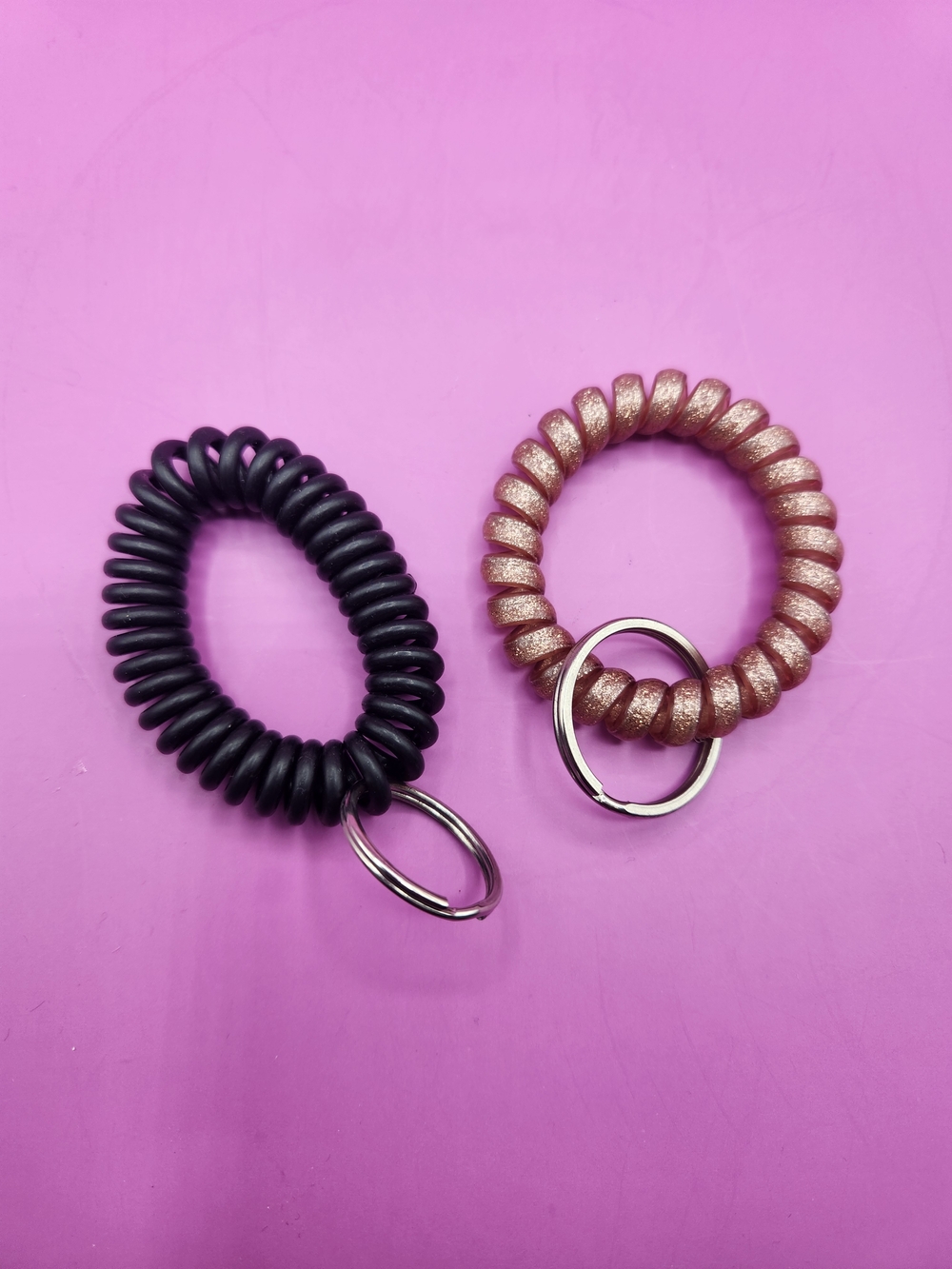 Spiral Coil Key Ring Bracelet Set Of 2 - Black & Rose Gold